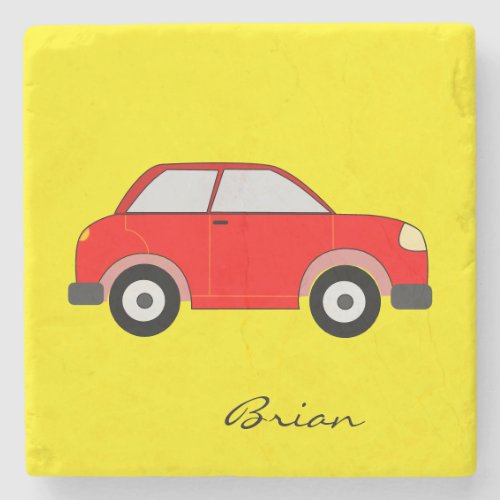 Cute Red Car With Custom Name Stone Coaster