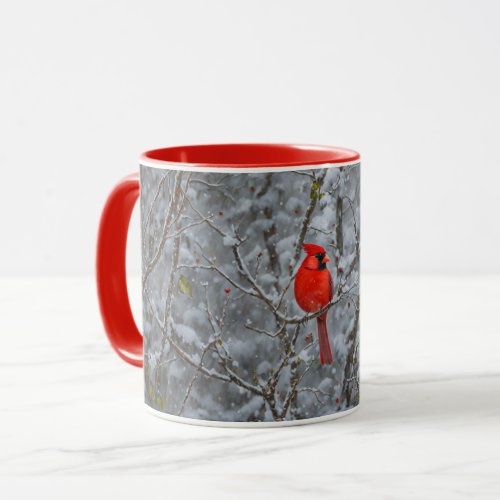 Cute Red Cardinal Bird Snow Tree Holiday Mug Cup