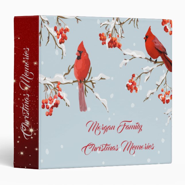 Cute Red Cardinal Bird Tree Snow 3 Ring Binder (Front/Spine)