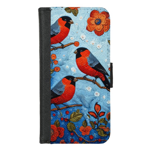 Cute red cardinal birds iPhone wallet case (Front)