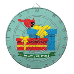Cute Red Cardinal Opening A Blue Gift Dart Board