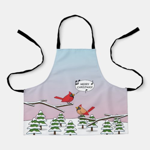 Cute Red Cardinal Singing Merry Christmas Apron