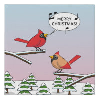 Cute Red Cardinal Singing Merry Christmas