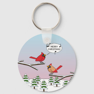 Cute Red Cardinal Singing Merry Christmas Keychain