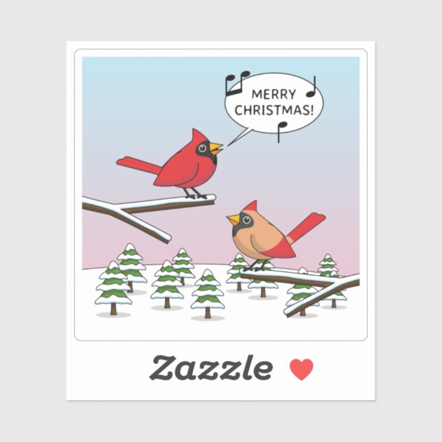 Cute Red Cardinal Singing Merry Christmas Sticker (Sheet)
