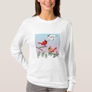 Cute Red Cardinal Singing Merry Christmas T-Shirt