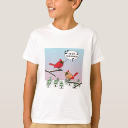 Cute Red Cardinal Singing Merry Christmas T-Shirt