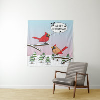 Cute Red Cardinal Singing Merry Christmas
