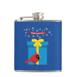Cute Red Cardinal With Blue Gift Flask