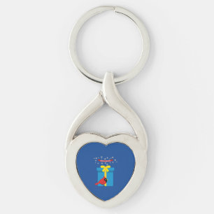 Cute Red Cardinal With Blue Gift Keychain