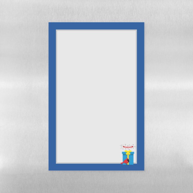 Cute Red Cardinal With Blue Gift Magnetic Dry Erase Sheet (Vertical)