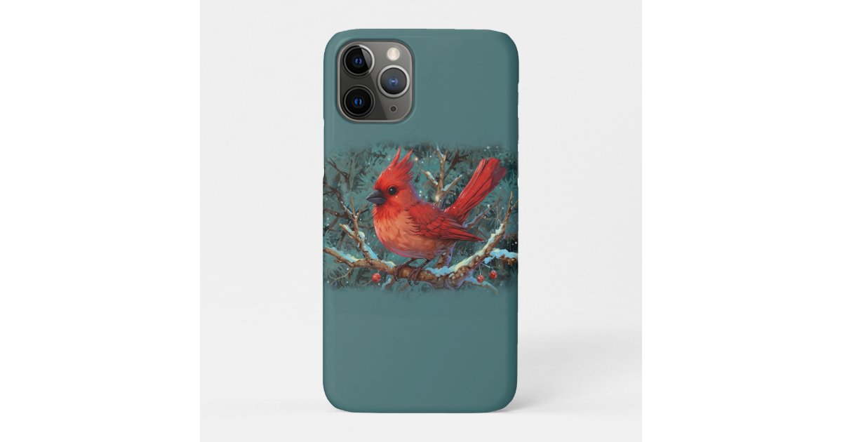Cute Red Cardinal with Winter Red Berries Case-Mate iPhone Case | Zazzle