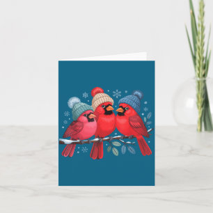 Cute Red Cardinals With Knitted Hats Winter Bird A Card