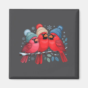 Cute Red Cardinals With Knitted Hats Winter Bird A Magnet