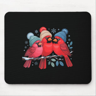 Cute Red Cardinals With Knitted Hats Winter Bird A Mouse Pad