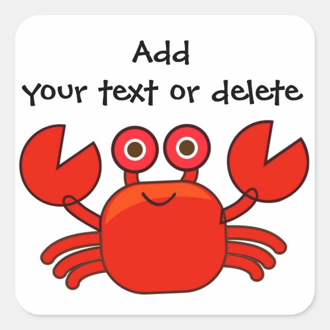 Cute Red Cartoon Crab Design Personalized Square Sticker (Front)