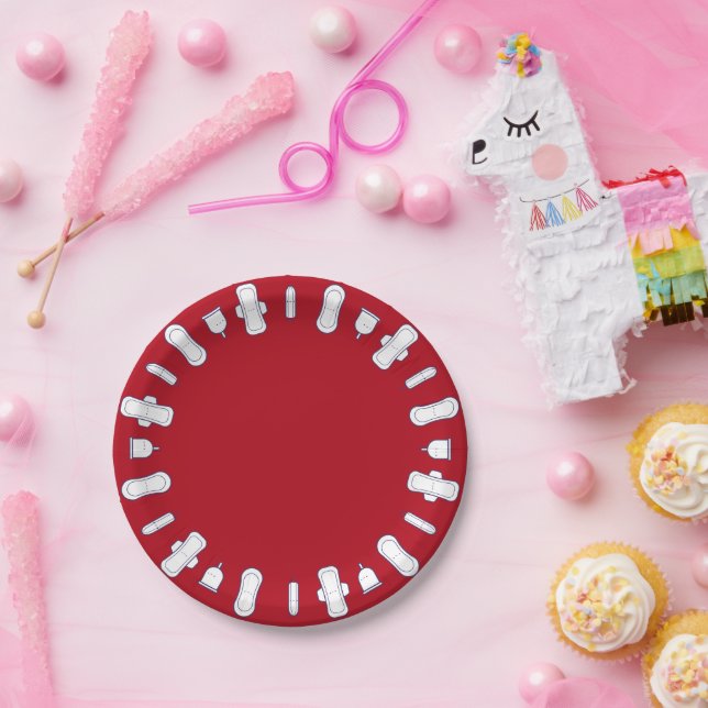 Cute Red Cartoon Pad Border First Period Party  Paper Plates (Party)