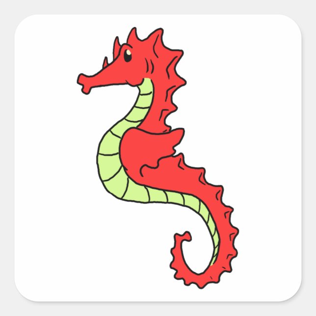 Cute Red Cartoon Seahorse Square Sticker (Front)