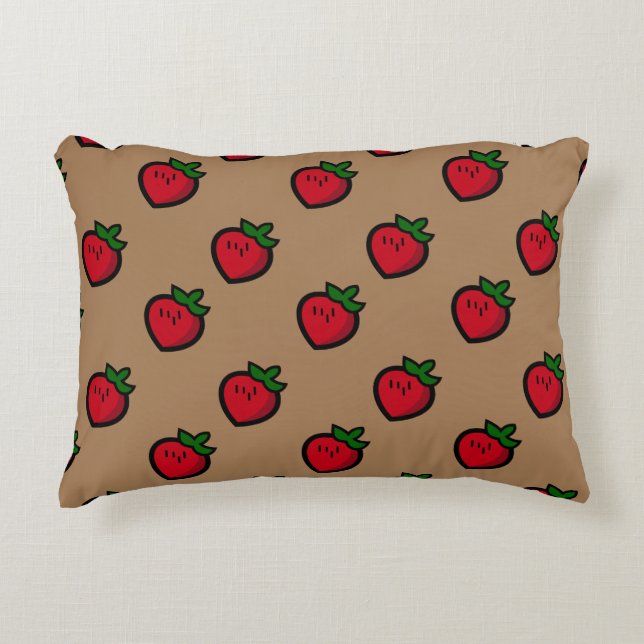 Cute Red Cartoon Strawberries for Vegetarians Accent Pillow (Front)