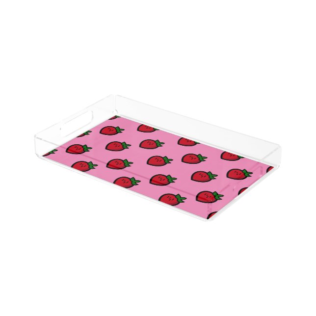 Cute Red Cartoon Strawberries for Vegetarians Acrylic Tray (Angled)