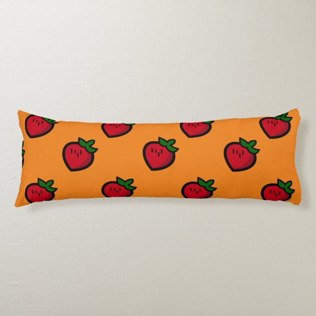 Cute Red Cartoon Strawberries for Vegetarians Body Pillow (Front)