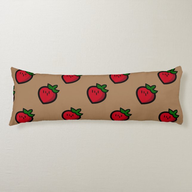 Cute Red Cartoon Strawberries for Vegetarians Body Pillow (Front)