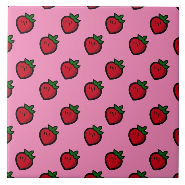 Cute Red Cartoon Strawberries for Vegetarians Ceramic Tile (Front)