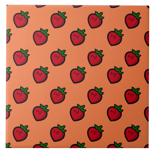 Cute Red Cartoon Strawberries for Vegetarians Ceramic Tile (Front)
