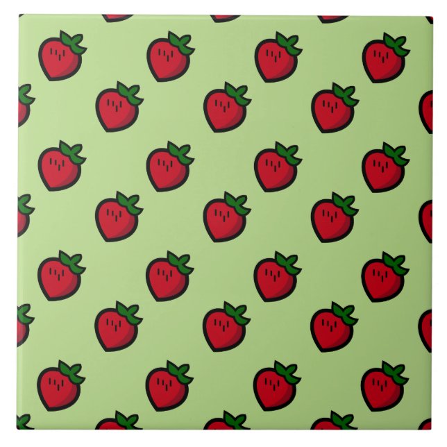 Cute Red Cartoon Strawberries for Vegetarians Ceramic Tile (Front)