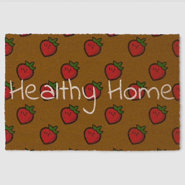 Cute Red Cartoon Strawberries for Vegetarians Fiber Doormat (Front)