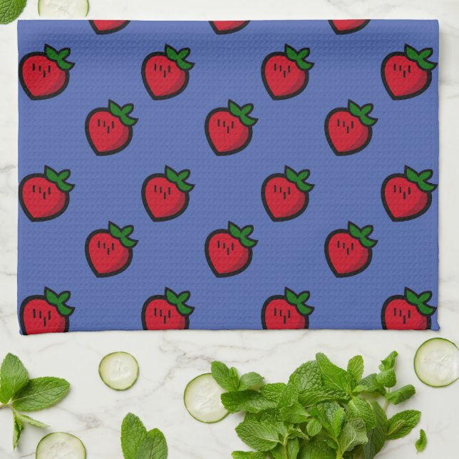 Cute Red Cartoon Strawberries for Vegetarians Kitchen Towel (Folded)