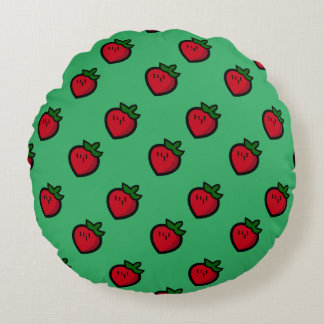 Cute Red Cartoon Strawberries for Vegetarians Round Pillow