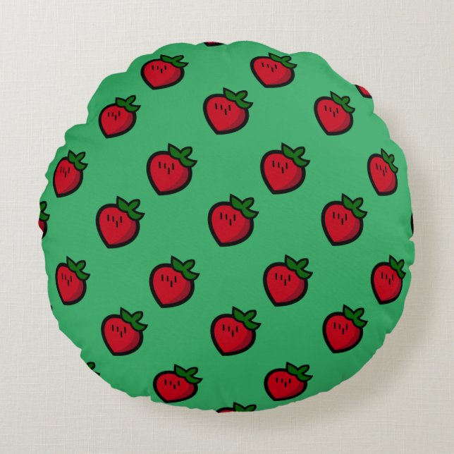 Cute Red Cartoon Strawberries for Vegetarians Round Pillow (Front)