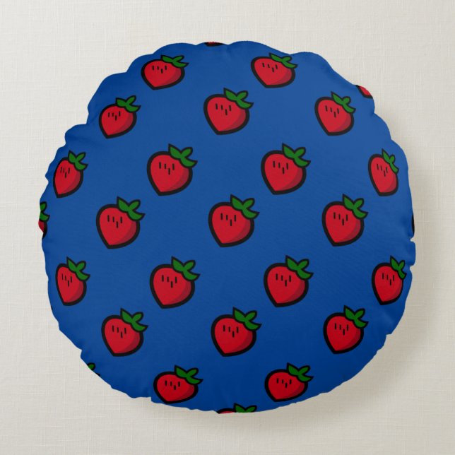 Cute Red Cartoon Strawberries for Vegetarians Round Pillow (Front)