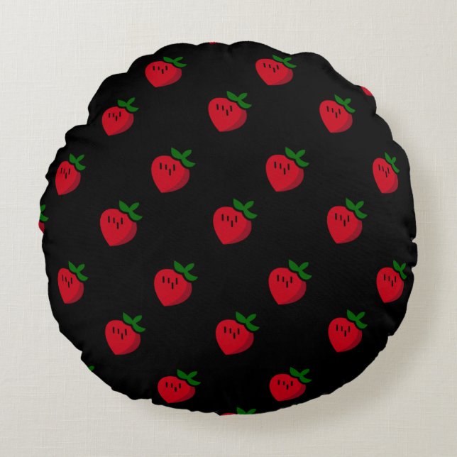 Cute Red Cartoon Strawberries for Vegetarians Round Pillow (Front)