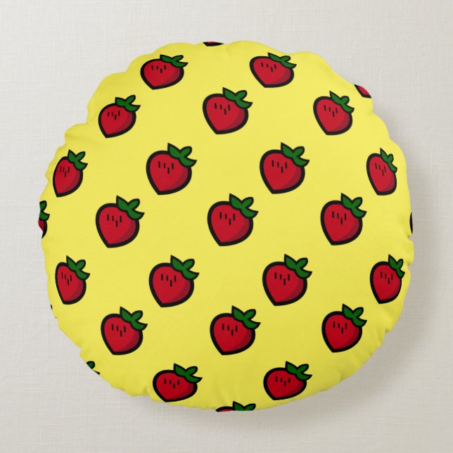 Cute Red Cartoon Strawberries for Vegetarians Round Pillow (Front)