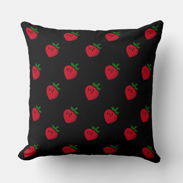 Cute Red Cartoon Strawberries for Vegetarians Throw Pillow (Front)