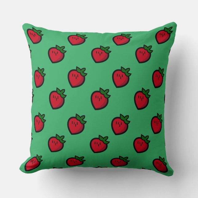 Cute Red Cartoon Strawberries for Vegetarians Throw Pillow (Front)