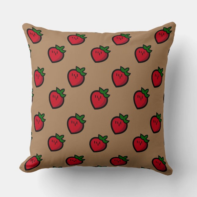 Cute Red Cartoon Strawberries for Vegetarians Throw Pillow (Front)