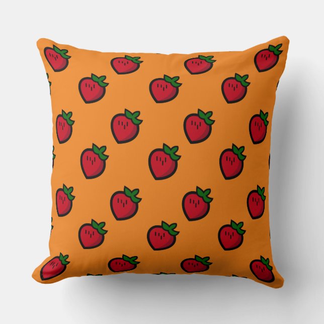 Cute Red Cartoon Strawberries for Vegetarians Throw Pillow (Front)