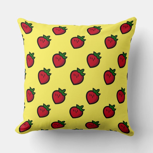 Cute Red Cartoon Strawberries for Vegetarians Throw Pillow (Front)