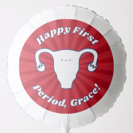 Cute Red Cartoon Uterus Name Happy First Period Balloon