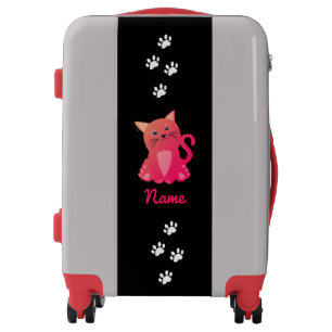 Cute Red Cat Black Kitten Paw Prints Name Cartoon Luggage