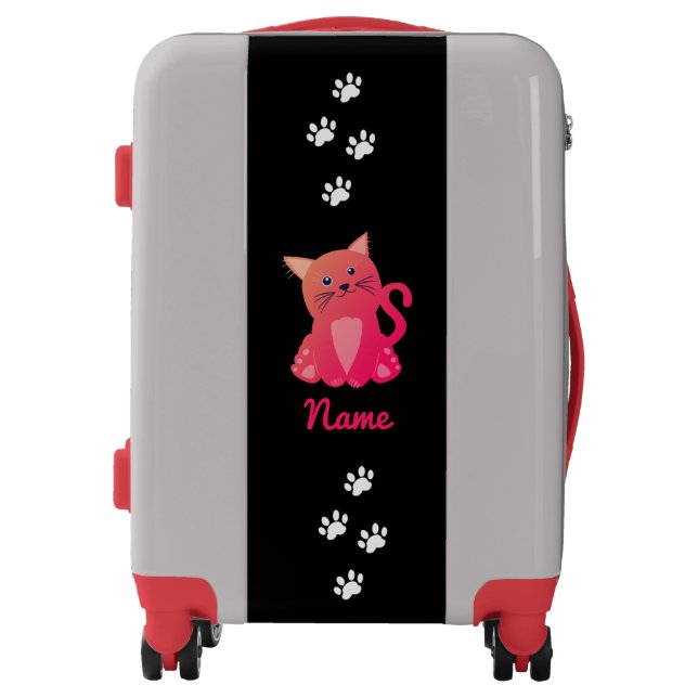 Cute Red Cat Black Kitten Paw Prints Name Cartoon Luggage (Front)