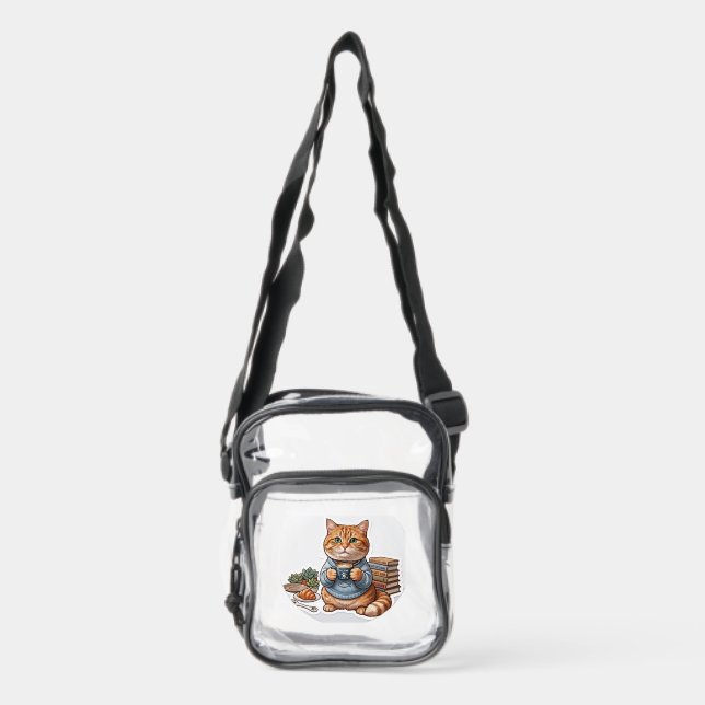 Cute Red cat Crossbody Bag or Chibi cat Transparen (Front)