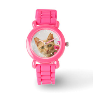 Cute Red Cat Kitten Watching Eyes Head  dial-plate Watch
