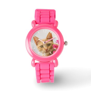 Cute Red Cat Kitten Watching Eyes Head  Dial-plate Watch by Kathom_Photo at Zazzle