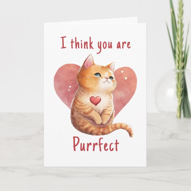 Cute red cat love pun  fun Valentine Card (Front)