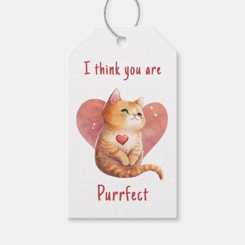 Cute red cat love pun  fun Valentine Gift Tags