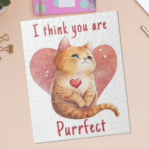 Cute red cat love pun fun Valentine Jigsaw Puzzle